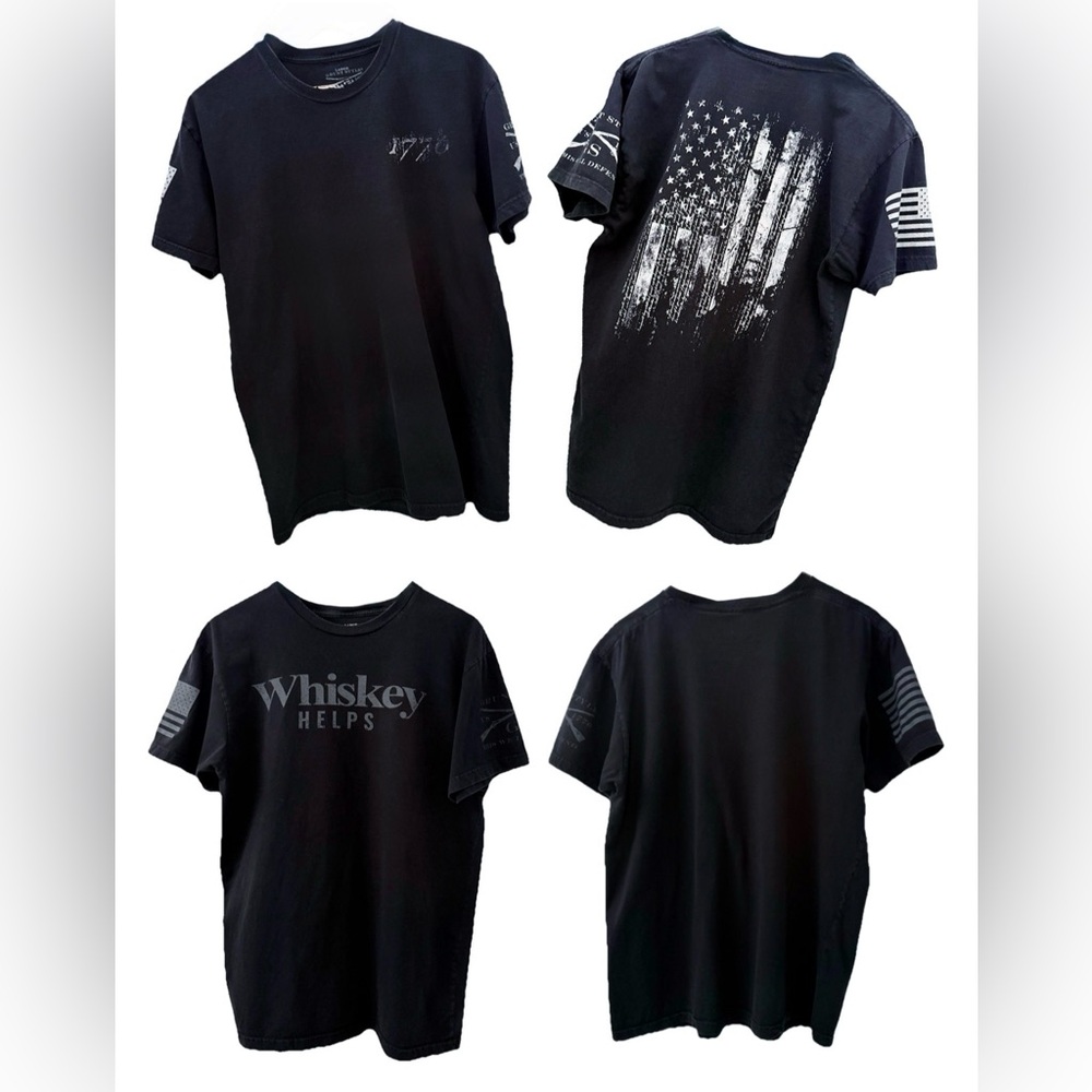 Grunt Style Men’s Large T-Shirt Bundle 🇺🇸 Whiskey Helps + American Flag